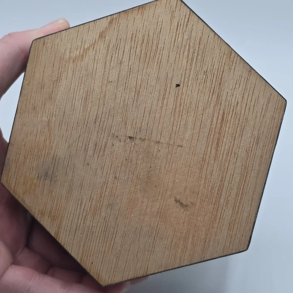 Vintage Moroccan Inlay‎ Wood Jewelry Box Geometric Marquetry Hexagon
